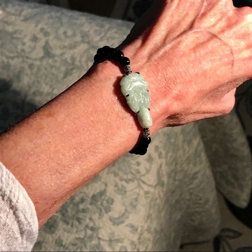 “JADE OF YESTERYEAR” JADE-ONYX+CZ STERLNG BRACELET